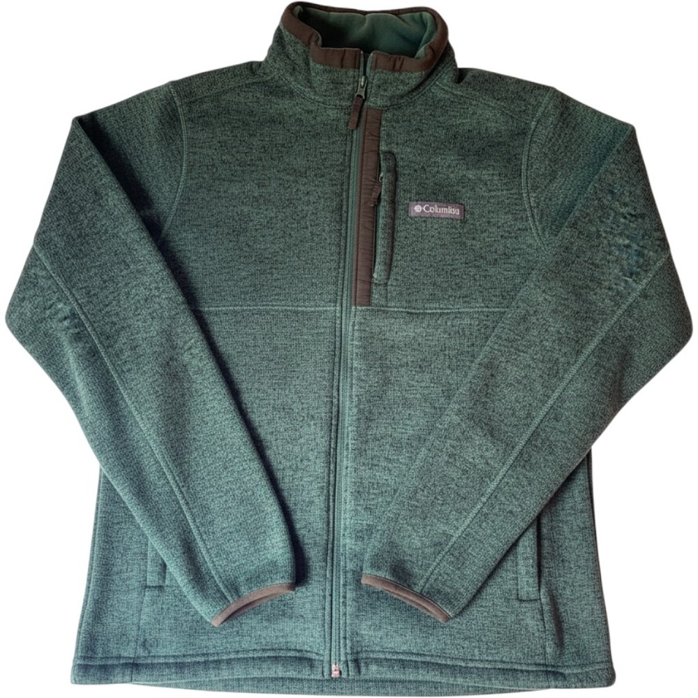 Columbia Mens Sweater Knit Full Zip Fleece Jacket Green Large Sweaterface Jacket